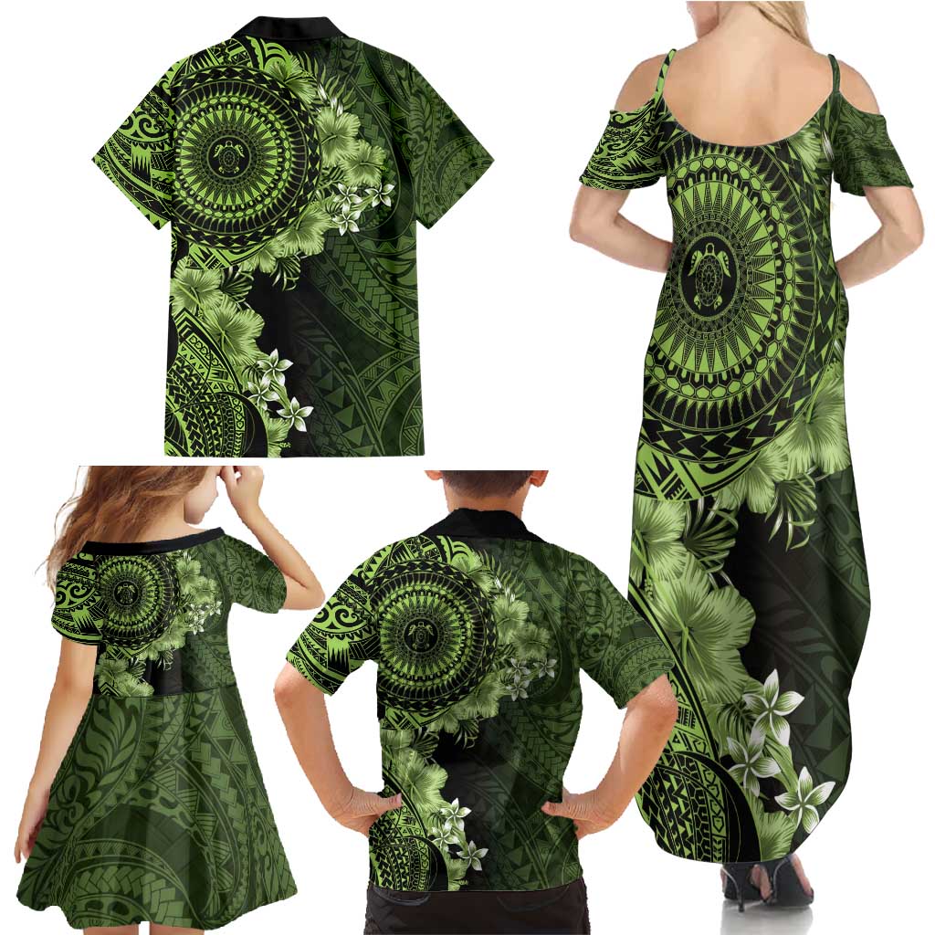 Vanuatu Family Matching Summer Maxi Dress and Hawaiian Shirt Hibisus Polynesian Pattern Green LT14 - Polynesian Pride