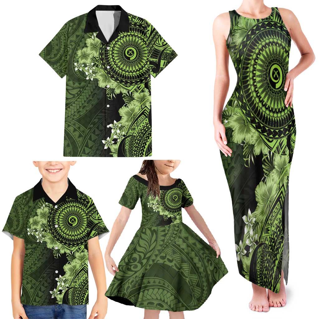 Vanuatu Family Matching Tank Maxi Dress and Hawaiian Shirt Hibisus Polynesian Pattern Green LT14 - Polynesian Pride