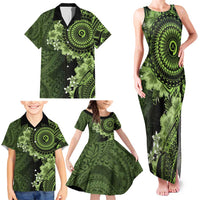 Vanuatu Family Matching Tank Maxi Dress and Hawaiian Shirt Hibisus Polynesian Pattern Green LT14 - Polynesian Pride