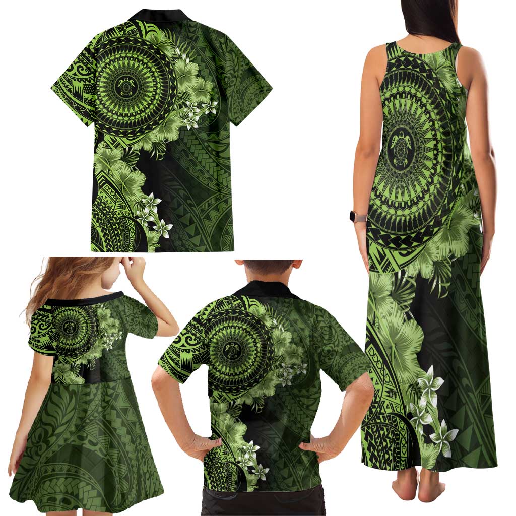 Vanuatu Family Matching Tank Maxi Dress and Hawaiian Shirt Hibisus Polynesian Pattern Green LT14 - Polynesian Pride