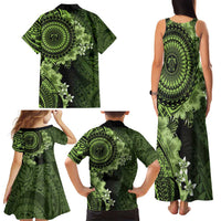 Vanuatu Family Matching Tank Maxi Dress and Hawaiian Shirt Hibisus Polynesian Pattern Green LT14 - Polynesian Pride
