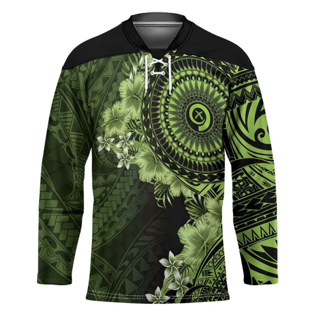 Vanuatu Hockey Jersey Hibisus Polynesian Pattern Green - Polynesian Pride