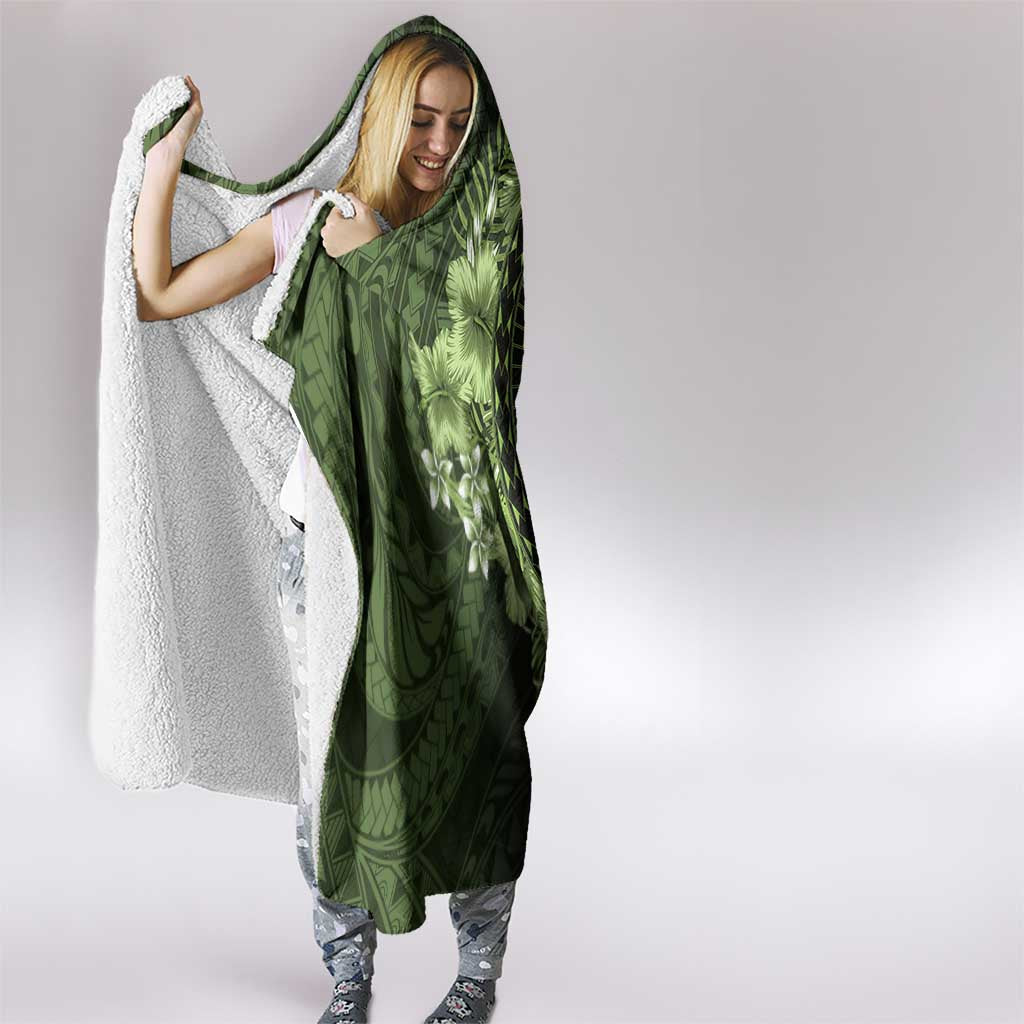 Vanuatu Hooded Blanket Hibisus Polynesian Pattern Green - Polynesian Pride