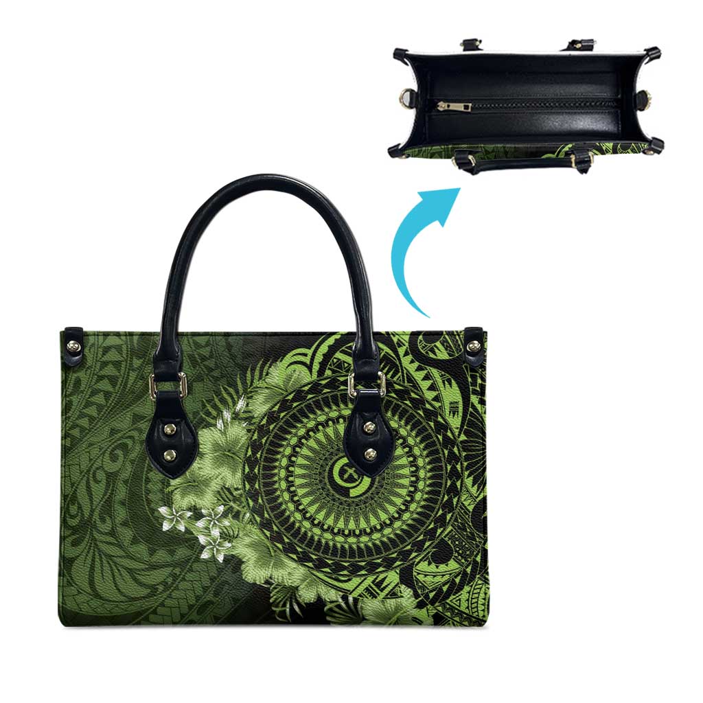 Vanuatu Leather Bag Hibisus Polynesian Pattern Green - Polynesian Pride