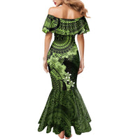 Vanuatu Mermaid Dress Hibisus Polynesian Pattern Green - Polynesian Pride