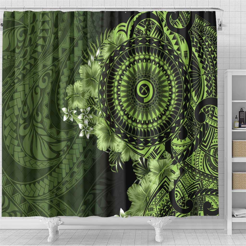 Vanuatu Shower Curtain Hibisus Polynesian Pattern Green - Polynesian Pride