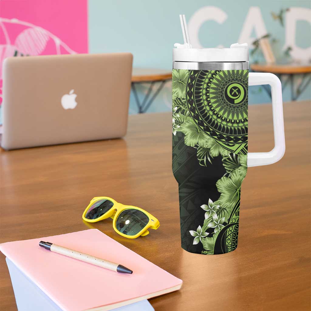 Vanuatu Tumbler With Handle Hibisus Polynesian Pattern Green - Polynesian Pride
