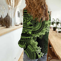 Vanuatu Women Casual Shirt Hibisus Polynesian Pattern Green LT14 - Polynesian Pride