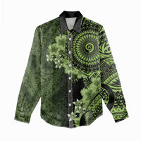 Vanuatu Women Casual Shirt Hibisus Polynesian Pattern Green LT14 - Polynesian Pride