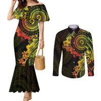 Vanuatu Couples Matching Mermaid Dress and Long Sleeve Button Shirt Hibisus Polynesian Pattern Reggae LT14 Reggae - Polynesian Pride
