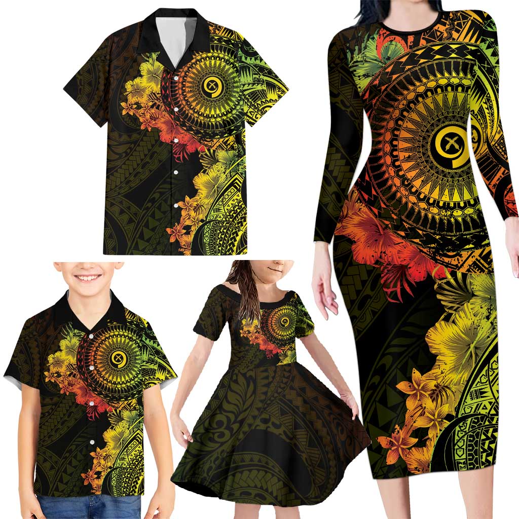 Vanuatu Family Matching Long Sleeve Bodycon Dress and Hawaiian Shirt Hibisus Polynesian Pattern Reggae LT14 - Polynesian Pride
