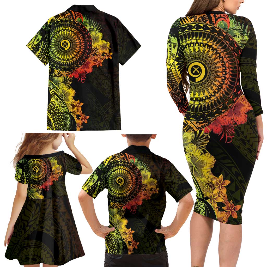 Vanuatu Family Matching Long Sleeve Bodycon Dress and Hawaiian Shirt Hibisus Polynesian Pattern Reggae LT14 - Polynesian Pride