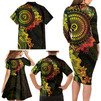 Vanuatu Family Matching Long Sleeve Bodycon Dress and Hawaiian Shirt Hibisus Polynesian Pattern Reggae LT14 - Polynesian Pride