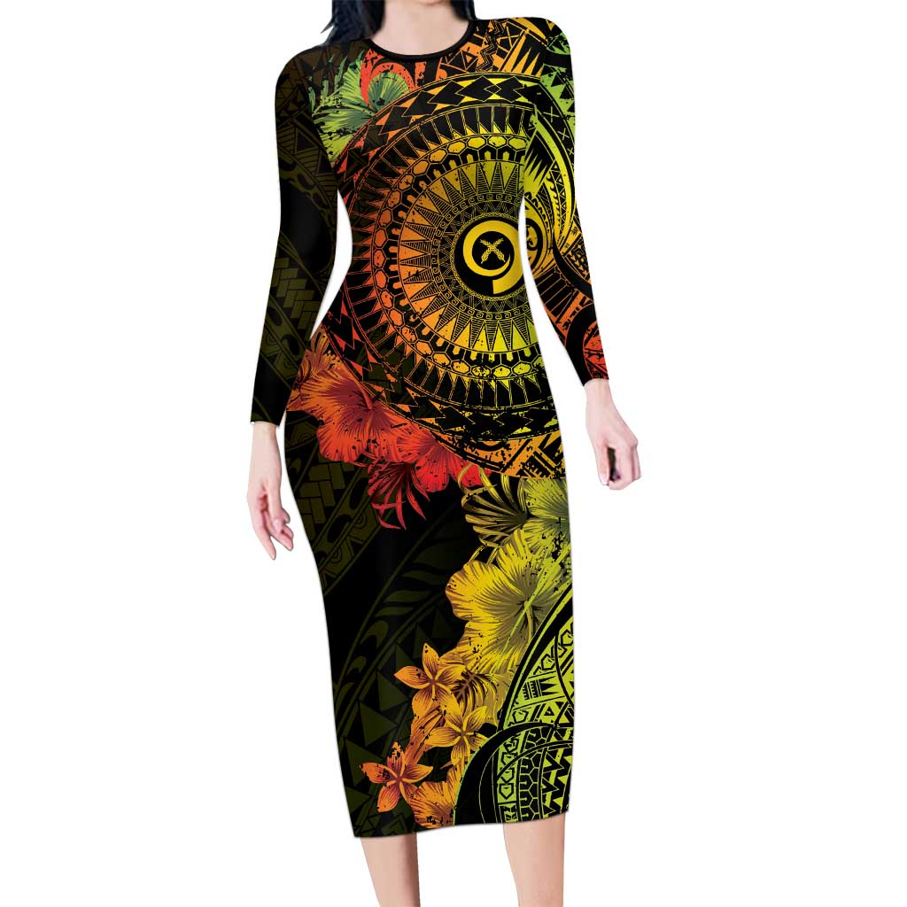 Vanuatu Family Matching Long Sleeve Bodycon Dress and Hawaiian Shirt Hibisus Polynesian Pattern Reggae LT14 Mom's Dress Reggae - Polynesian Pride