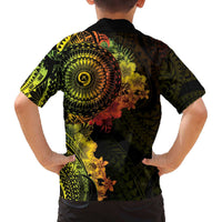 Vanuatu Family Matching Off The Shoulder Long Sleeve Dress and Hawaiian Shirt Hibisus Polynesian Pattern Reggae LT14 - Polynesian Pride