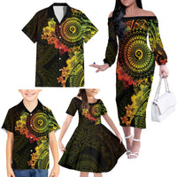 Vanuatu Family Matching Off The Shoulder Long Sleeve Dress and Hawaiian Shirt Hibisus Polynesian Pattern Reggae LT14 - Polynesian Pride
