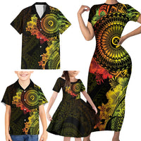 Vanuatu Family Matching Short Sleeve Bodycon Dress and Hawaiian Shirt Hibisus Polynesian Pattern Reggae LT14 - Polynesian Pride