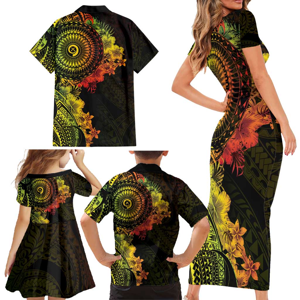 Vanuatu Family Matching Short Sleeve Bodycon Dress and Hawaiian Shirt Hibisus Polynesian Pattern Reggae LT14 - Polynesian Pride