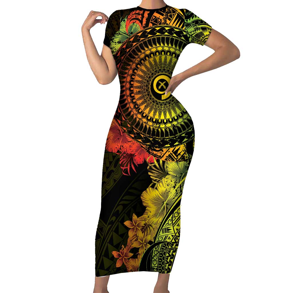 Vanuatu Family Matching Short Sleeve Bodycon Dress and Hawaiian Shirt Hibisus Polynesian Pattern Reggae LT14 Mom's Dress Reggae - Polynesian Pride