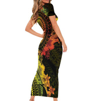 Vanuatu Family Matching Short Sleeve Bodycon Dress and Hawaiian Shirt Hibisus Polynesian Pattern Reggae LT14 - Polynesian Pride