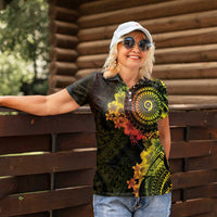 Vanuatu Women Polo Shirt Hibisus Polynesian Pattern Reggae - Polynesian Pride