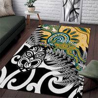 New Zealand Australia Rugby Area Rug Wallabies Aboriginal All Black Maori Tiki Together - Polynesian Pride