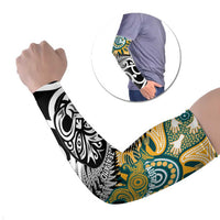 New Zealand Australia Rugby Arm Sleeves Wallabies Aboriginal All Black Maori Tiki Together LT14 Set of 2 Black - Polynesian Pride
