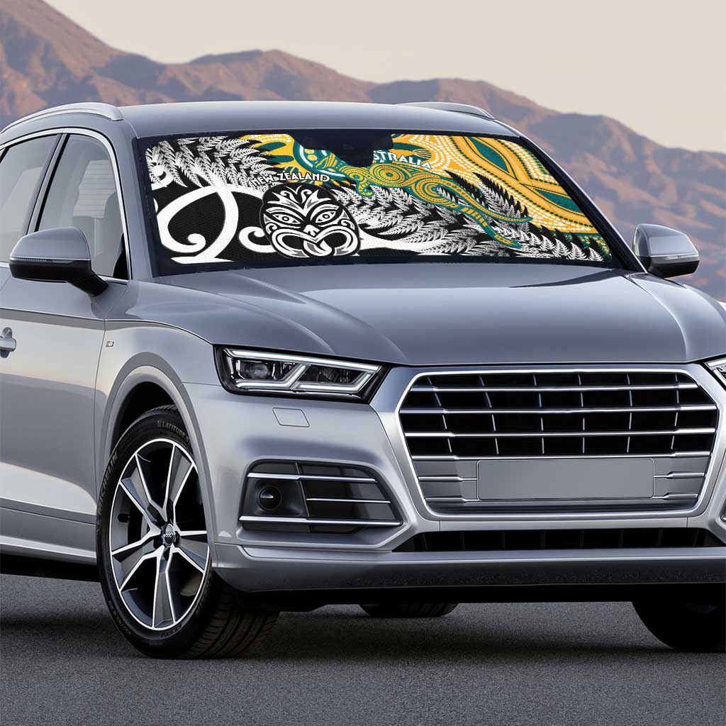 New Zealand Australia Rugby Auto Sun Shade Wallabies Aboriginal All Black Maori Tiki Together LT14 - Polynesian Pride