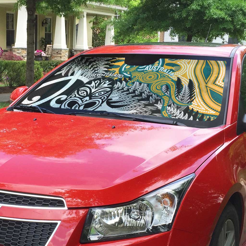 New Zealand Australia Rugby Auto Sun Shade Wallabies Aboriginal All Black Maori Tiki Together LT14 - Polynesian Pride
