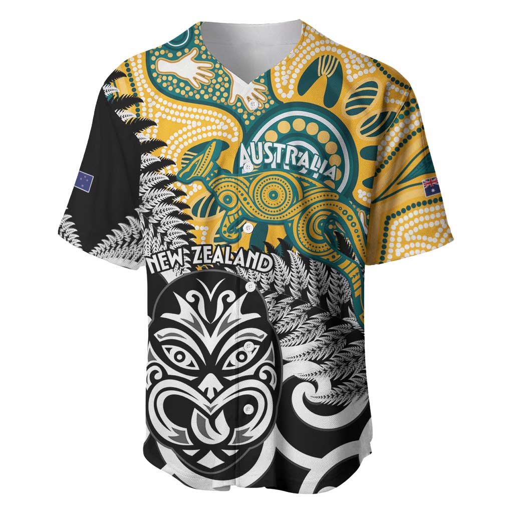 New Zealand Australia Rugby Custom Baseball Jersey Wallabies Aboriginal All Black Maori Tiki Together LT14 Black - Polynesian Pride