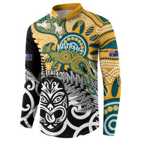 New Zealand Australia Rugby Custom Button Sweatshirt Wallabies Aboriginal All Black Maori Tiki Together - Polynesian Pride