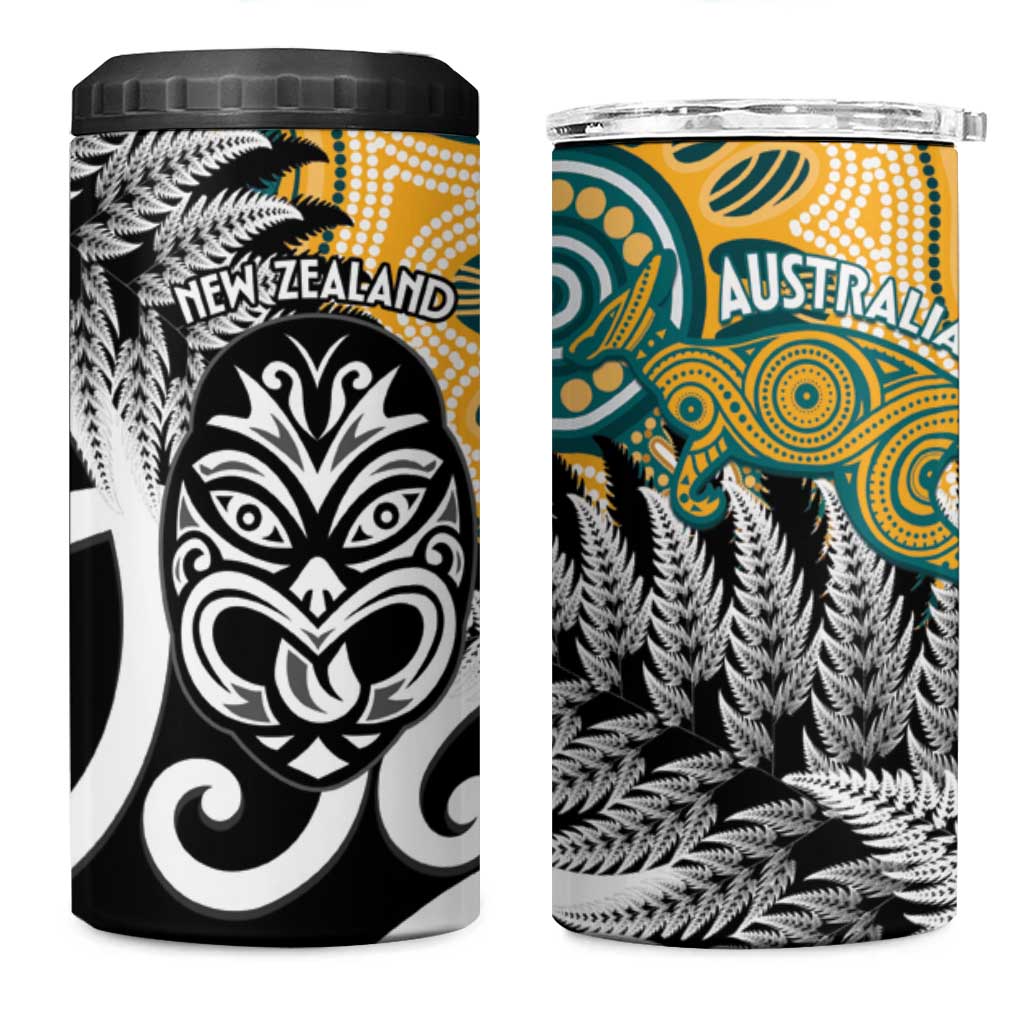 New Zealand Australia Rugby 4 in 1 Can Cooler Tumbler Wallabies Aboriginal All Black Maori Tiki Together LT14 One Size: 16 oz Black - Polynesian Pride