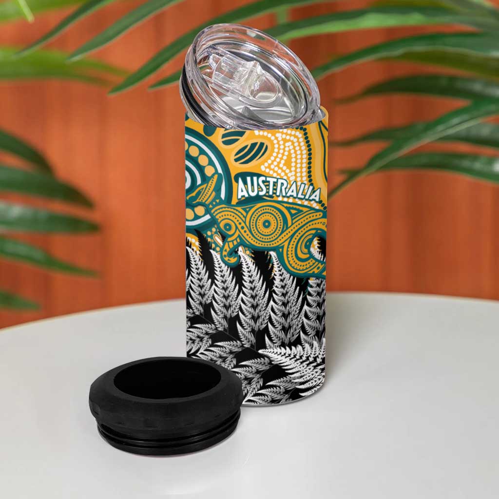 New Zealand Australia Rugby 4 in 1 Can Cooler Tumbler Wallabies Aboriginal All Black Maori Tiki Together LT14 - Polynesian Pride