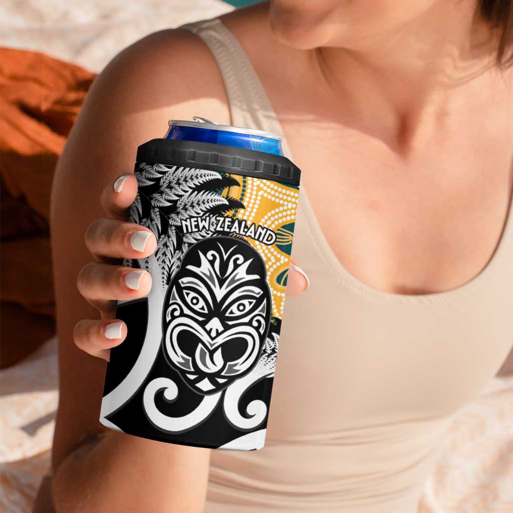 New Zealand Australia Rugby 4 in 1 Can Cooler Tumbler Wallabies Aboriginal All Black Maori Tiki Together LT14 - Polynesian Pride