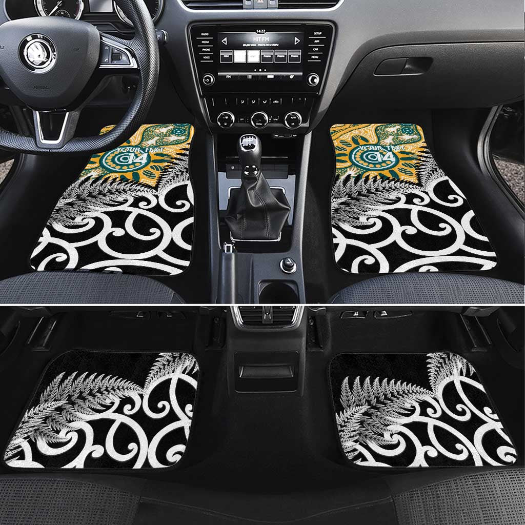 New Zealand Australia Rugby Car Mats Wallabies Aboriginal All Black Maori Tiki Together LT14 Set 4pcs Black - Polynesian Pride