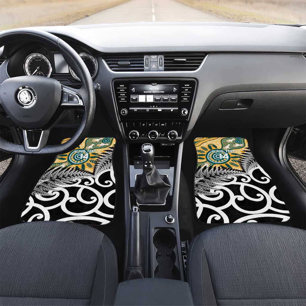 New Zealand Australia Rugby Car Mats Wallabies Aboriginal All Black Maori Tiki Together LT14 Set 2pcs - Front Black - Polynesian Pride