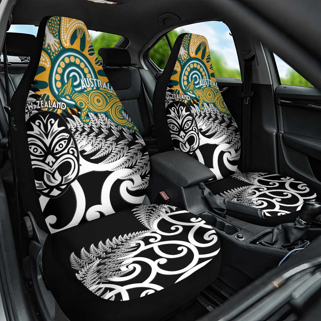 New Zealand Australia Rugby Car Seat Cover Wallabies Aboriginal All Black Maori Tiki Together - Polynesian Pride