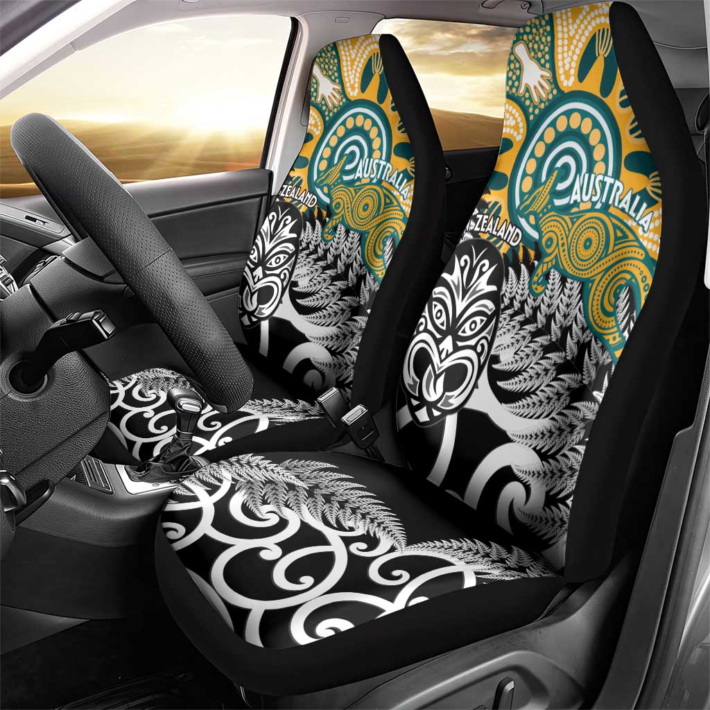 New Zealand Australia Rugby Car Seat Cover Wallabies Aboriginal All Black Maori Tiki Together - Polynesian Pride