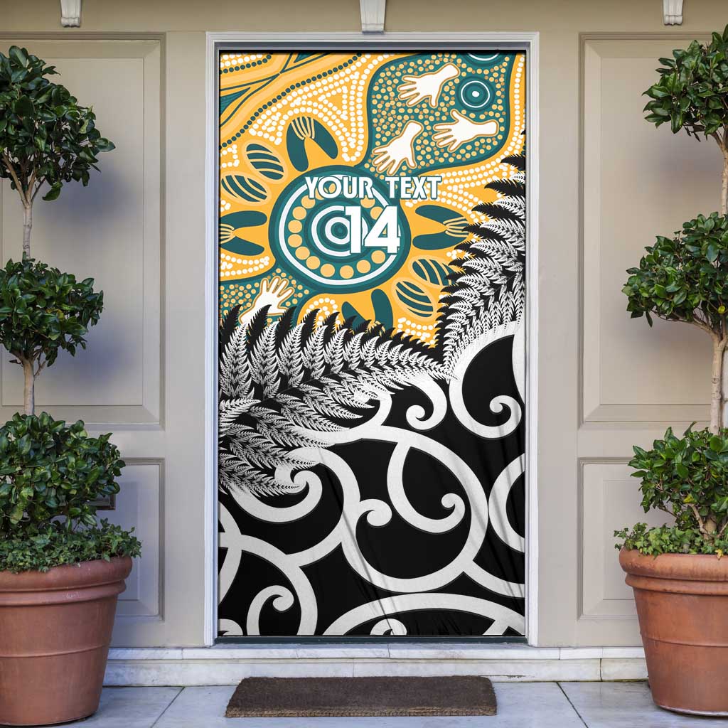 New Zealand Australia Rugby Door Cover Wallabies Aboriginal All Black Maori Tiki Together LT14 Black - Polynesian Pride