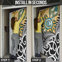 New Zealand Australia Rugby Door Cover Wallabies Aboriginal All Black Maori Tiki Together LT14 - Polynesian Pride