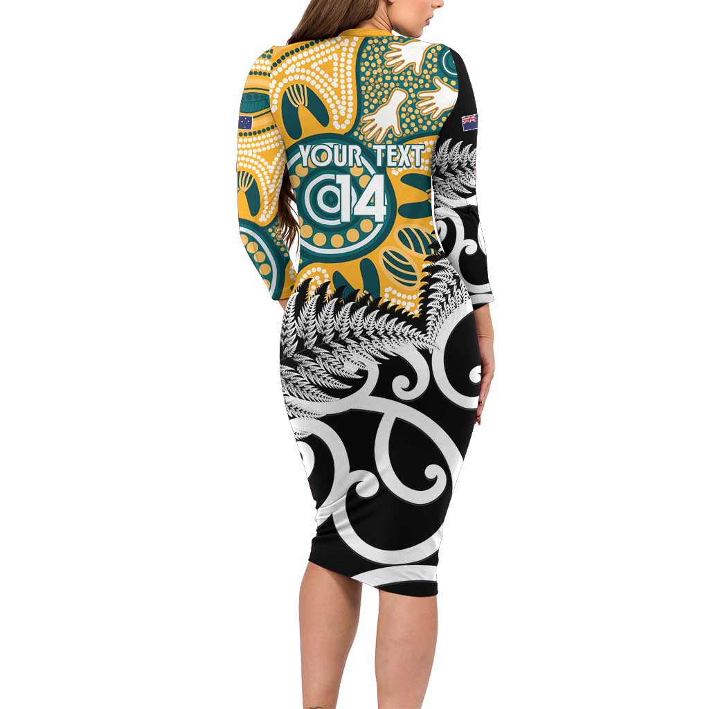New Zealand Australia Rugby Custom Family Matching Long Sleeve Bodycon Dress and Hawaiian Shirt Wallabies Aboriginal All Black Maori Tiki Together LT14 - Polynesian Pride