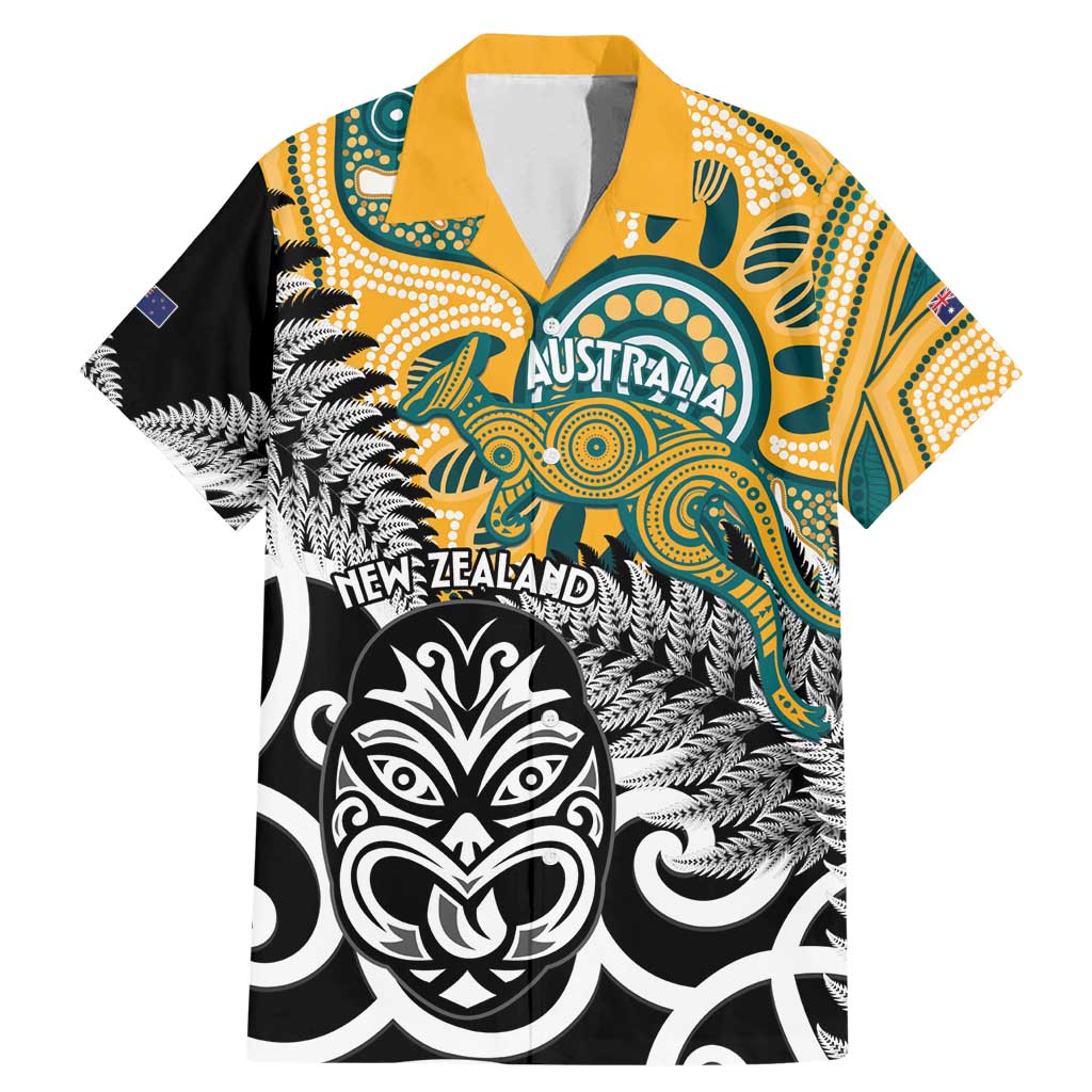 New Zealand Australia Rugby Custom Family Matching Mermaid Dress and Hawaiian Shirt Wallabies Aboriginal All Black Maori Tiki Together LT14 Dad's Shirt - Short Sleeve Black - Polynesian Pride
