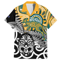 New Zealand Australia Rugby Custom Family Matching Off The Shoulder Long Sleeve Dress and Hawaiian Shirt Wallabies Aboriginal All Black Maori Tiki Together LT14 Dad's Shirt - Short Sleeve Black - Polynesian Pride