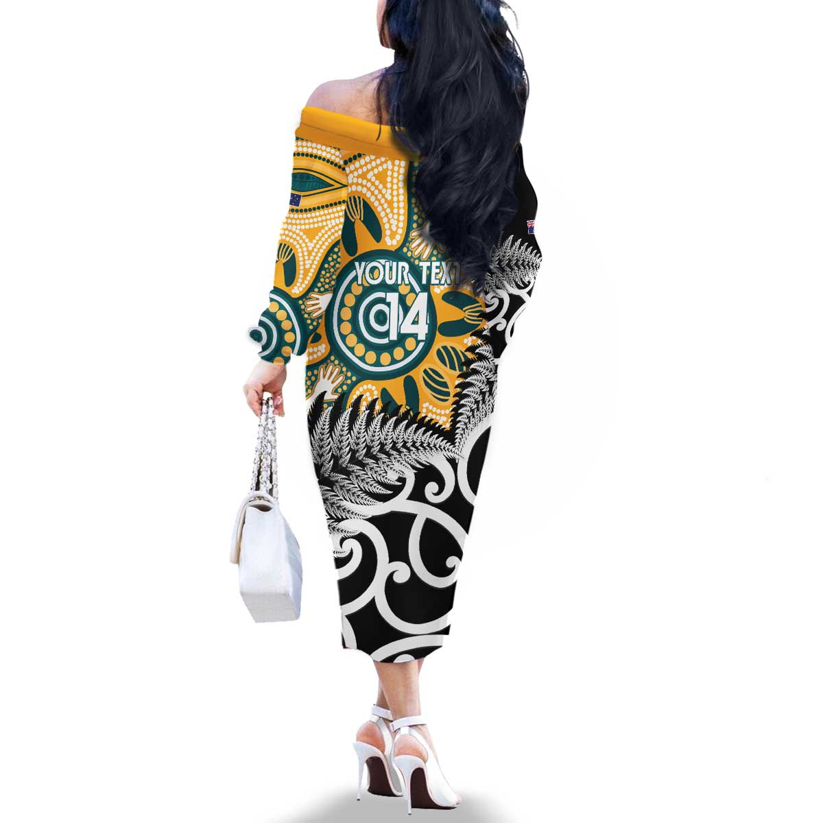 New Zealand Australia Rugby Custom Family Matching Off The Shoulder Long Sleeve Dress and Hawaiian Shirt Wallabies Aboriginal All Black Maori Tiki Together LT14 - Polynesian Pride