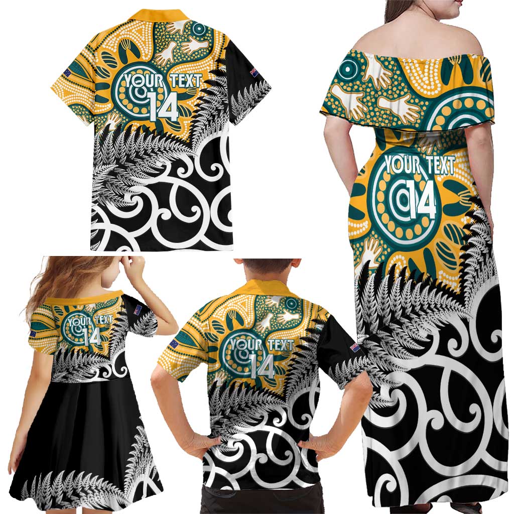 New Zealand Australia Rugby Custom Family Matching Off Shoulder Maxi Dress and Hawaiian Shirt Wallabies Aboriginal All Black Maori Tiki Together LT14 - Polynesian Pride