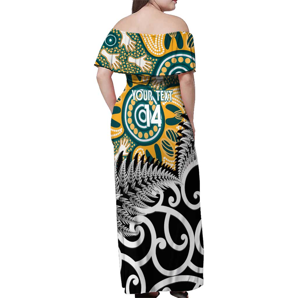 New Zealand Australia Rugby Custom Family Matching Off Shoulder Maxi Dress and Hawaiian Shirt Wallabies Aboriginal All Black Maori Tiki Together LT14 - Polynesian Pride
