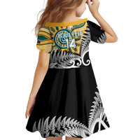 New Zealand Australia Rugby Custom Family Matching Off Shoulder Short Dress and Hawaiian Shirt Wallabies Aboriginal All Black Maori Tiki Together LT14 - Polynesian Pride