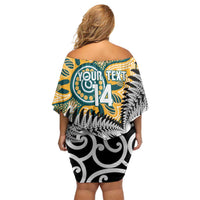 New Zealand Australia Rugby Custom Family Matching Off Shoulder Short Dress and Hawaiian Shirt Wallabies Aboriginal All Black Maori Tiki Together LT14 - Polynesian Pride