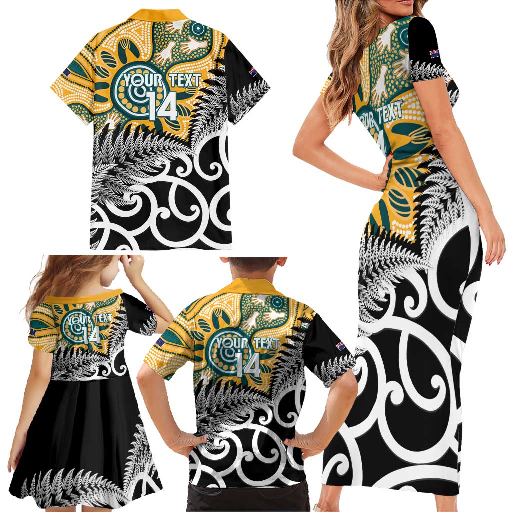 New Zealand Australia Rugby Custom Family Matching Short Sleeve Bodycon Dress and Hawaiian Shirt Wallabies Aboriginal All Black Maori Tiki Together LT14 - Polynesian Pride