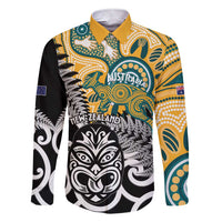 New Zealand Australia Rugby Custom Family Matching Short Sleeve Bodycon Dress and Hawaiian Shirt Wallabies Aboriginal All Black Maori Tiki Together LT14 Dad's Shirt - Long Sleeve Black - Polynesian Pride